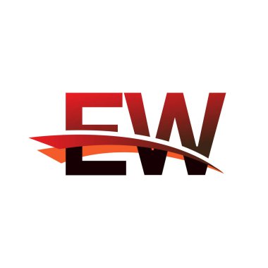 İlk harf EW logotype şirket adı Siyah ve Kırmızı Swoosh tasarımı.