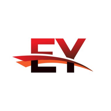 İlk harf EY logotype şirket adı siyah ve kırmızı renk desenli.