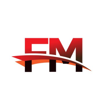 İlk harf FM logotype şirket adı Siyah ve Kırmızı Swoosh tasarımı.