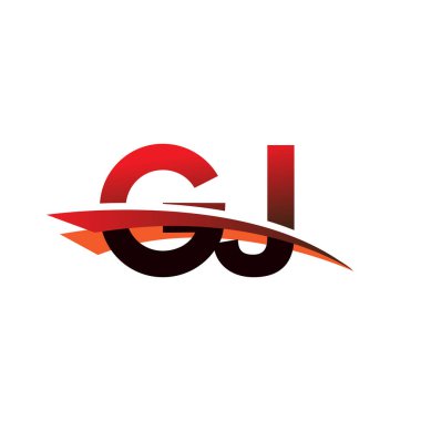 İlk harf GJ logotype şirket adı Siyah ve Kırmızı Swoosh tasarımı.