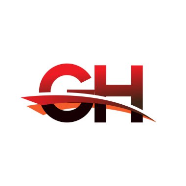 İlk harf GH logotype şirket adı siyah ve kırmızı Swoosh tasarımı.