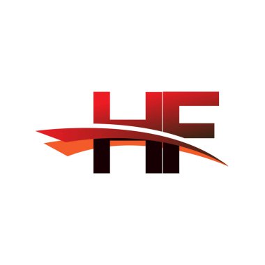 İlk harf HF logotype şirket adı Siyah ve Kırmızı Swoosh tasarımı.