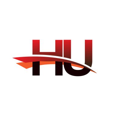 İlk harf HU logotype şirket adı Siyah ve Kırmızı Swoosh tasarımı.