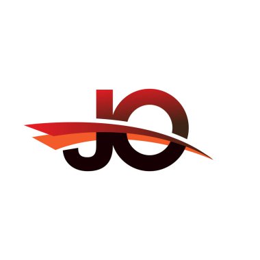 İlk harf: JO logotype şirket adı: Siyah ve kırmızı Swoosh tasarımı.