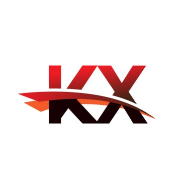 İlk harf KX logotype şirket adı siyah ve kırmızı swoosh tasarımı.