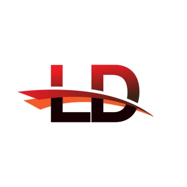 İlk harf LD logotype şirket adı siyah ve kırmızı renkli Swoosh tasarımı.