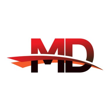 İlk harf MD logotype şirket adı Siyah ve Kırmızı Swoosh tasarımı.