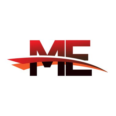 İlk harf ME logotype şirket adı siyah ve kırmızı renkli Swoosh tasarımı.