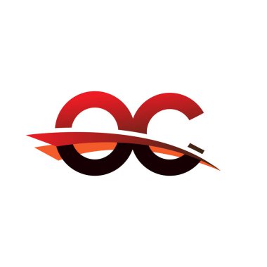 İlk harf OC logotype şirket adı Siyah ve Kırmızı Swoosh tasarımı.