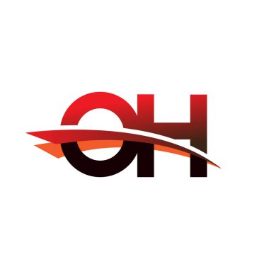 İlk harf OH logotype şirket adı Siyah ve Kırmızı Swoosh tasarımı.