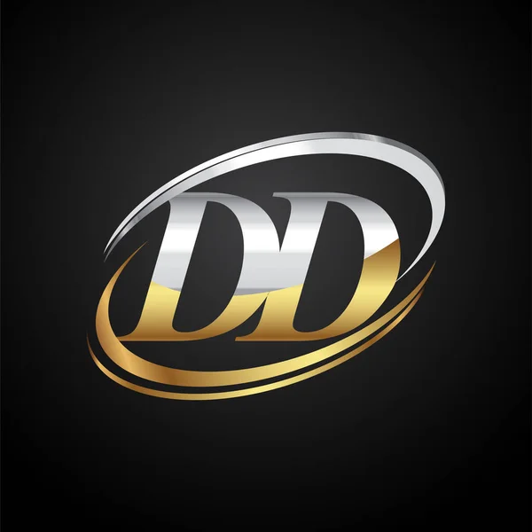 Initial Letter Qd Logotype Company Name Colored Gold And Silver Swoosh Design Isolated On Black Background Larastock