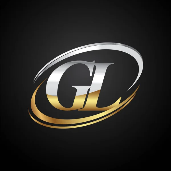 Letra Inicial Logotipo Nombre Empresa Color Oro Plata Swoosh Diseño — Archivo Imágenes Vectoriales
