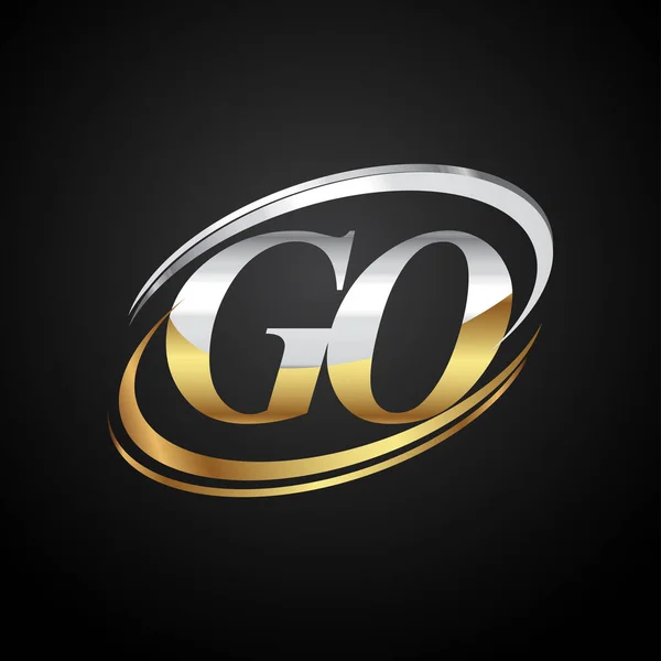 Letra Inicial Logotipo Nome Empresa Colorido Design Swoosh Ouro Prata —  Vetores de Stock