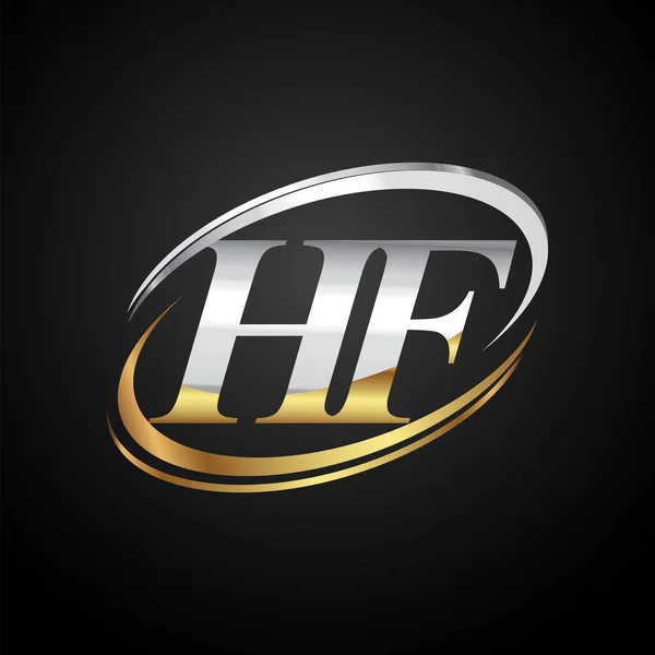 Letra Inicial Nome Empresa Logotipo Colorido Design Swoosh Ouro Prata — Vetor de Stock