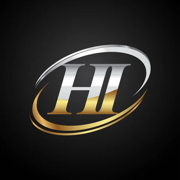 Harf Logotype Şirketi Renkli Altın Gümüş Rengi Desenli Siyah Arkaplanda — Stok Vektör