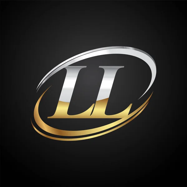 Anfangsbuchstabe Logo Firmenname Farbigen Gold Und Silber Swoosh Design Isoliert — Stockvektor