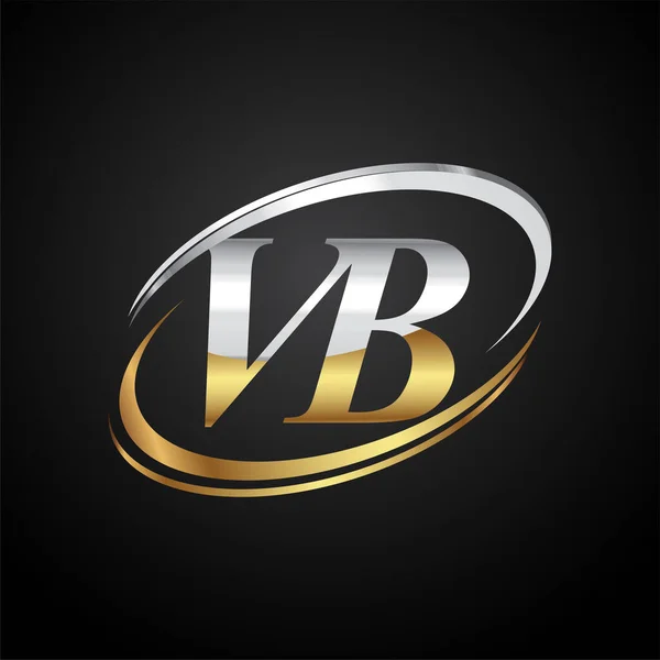 Letra Inicial Nome Empresa Logotipo Colorido Design Swoosh Ouro Prata — Vetor de Stock