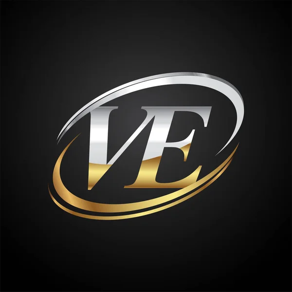 Начальная Буква Логотип Компании Название Цветные Золото Серебро Swoosh Дизайн — стоковый вектор
