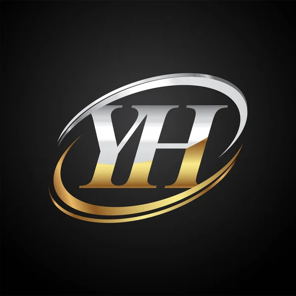 Harfi Logotype Şirketi Renkli Altın Gümüş Rengi Desenli Siyah Arkaplanda — Stok Vektör