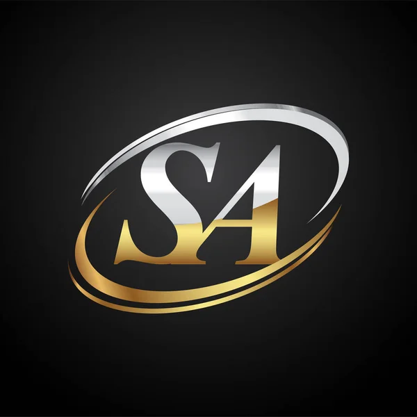 Anfangsbuchstabe Logo Firmenname Farbigen Gold Und Silber Swoosh Design Isoliert — Stockvektor