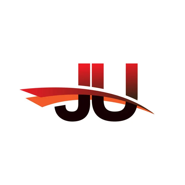 Ju标识公司名称彩色黑色和红色Swoosh设计图 — 图库矢量图片