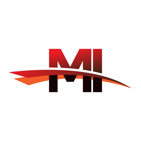 最初的字母Mi标识公司名称彩色黑色和红色Swoosh设计 — 图库矢量图片