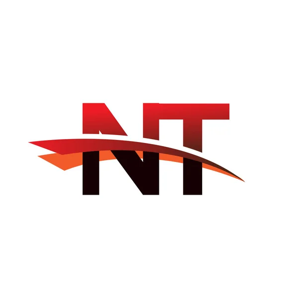 Carta Inicial Logotipo Nome Empresa Colorido Design Swoosh Preto Vermelho —  Vetores de Stock