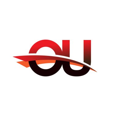 İlk harf OU logotype şirket adı Siyah ve Kırmızı Swoosh tasarımı.