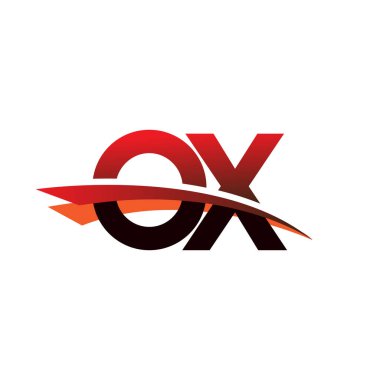 İlk harf OX logotype şirket adı siyah ve kırmızı renk desenli.