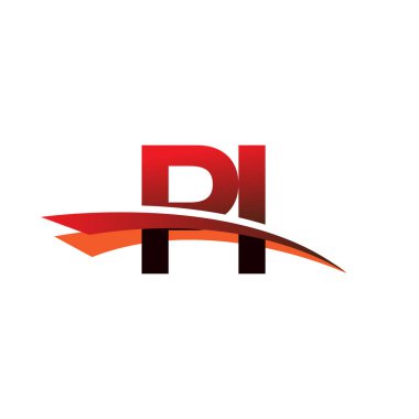 İlk harf PI logotype şirket adı Siyah ve Kırmızı Swoosh tasarımı.