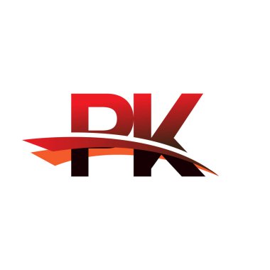 İlk harf PK logotype şirket adı Siyah ve Kırmızı Swoosh tasarımı.