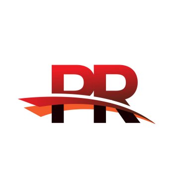 İlk harf PR logotype şirket adı Siyah ve Kırmızı Swoosh tasarımı.
