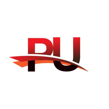 İlk harf PU logotype şirket adı Siyah ve Kırmızı Swoosh tasarımı.