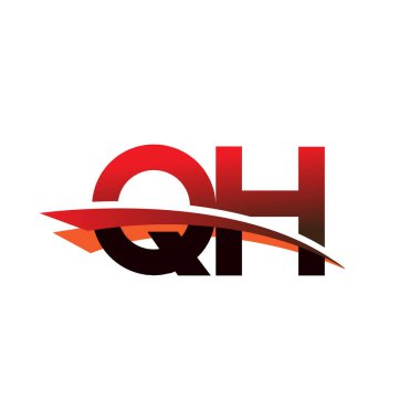 ilk harf QH logotype şirket adı siyah ve kırmızı renkte Swoosh tasarımı.