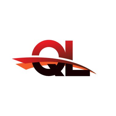 ilk harf QL logotype şirket adı siyah ve kırmızı swoosh tasarımı.