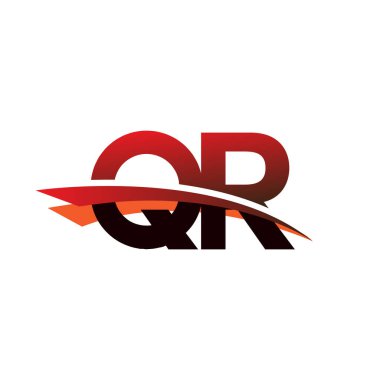 İlk harf QR logotype şirket adı Siyah ve Kırmızı Swoosh tasarımı.