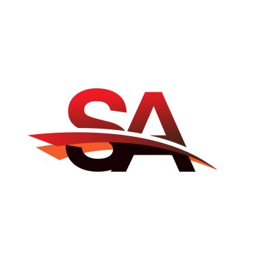 İlk harf SA logotype şirketi adı siyah ve kırmızı renkli Swoosh tasarımı.