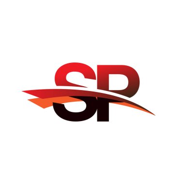 İlk harf SP logotype şirket adı Siyah ve Kırmızı Swoosh tasarımı.