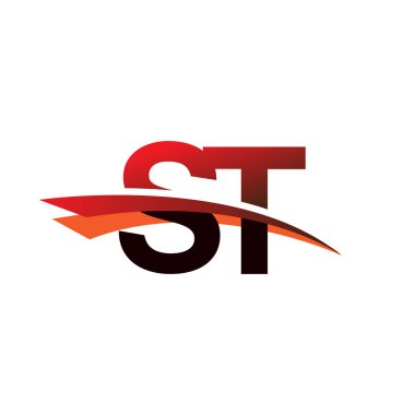 İlk harf ST logotype şirket adı siyah ve kırmızı renkli Swoosh tasarımı.