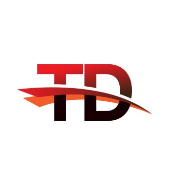 İlk harf TD logotype şirket adı Siyah ve Kırmızı Swoosh tasarımı.