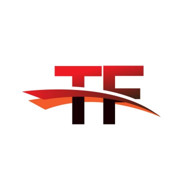 İlk harf TF logotype şirket adı Siyah ve Kırmızı Swoosh tasarımı.
