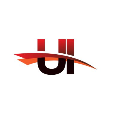 İlk harf UI logotype şirket adı Siyah ve Kırmızı Swoosh tasarımı.