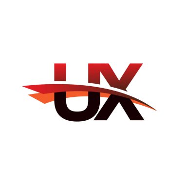 İlk harf UX logotype şirket adı siyah ve kırmızı renk desenli..