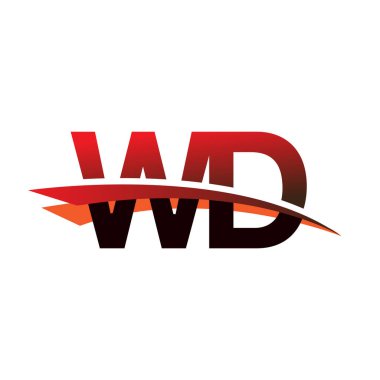İlk harf WD logotype şirket adı Siyah ve Kırmızı Swoosh tasarımı.