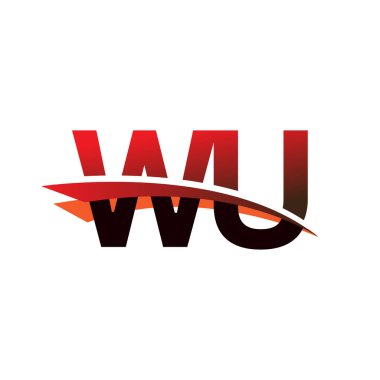 İlk harf WU logotype şirket adı Siyah ve Kırmızı Swoosh tasarımı.