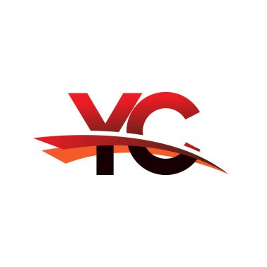 İlk harf YC logotype şirket adı Siyah ve Kırmızı Swoosh tasarımı.