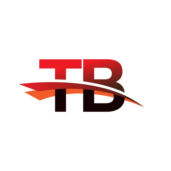 最初の文字Tbのロゴタイプ会社名は黒と赤のスウッシュのデザインを着色 — ストックベクタ