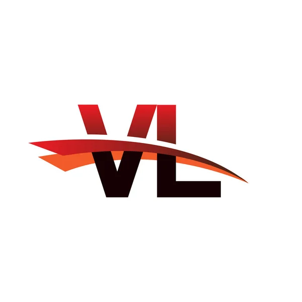 Första Bokstaven Logotyp Företagsnamn Färgad Svart Och Röd Swoosh Design — Stock vektor