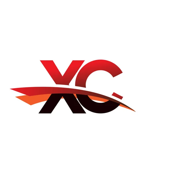 Nombre Inicial Compañía Del Logotipo Letra Diseño Swoosh Negro Rojo — Vector de stock