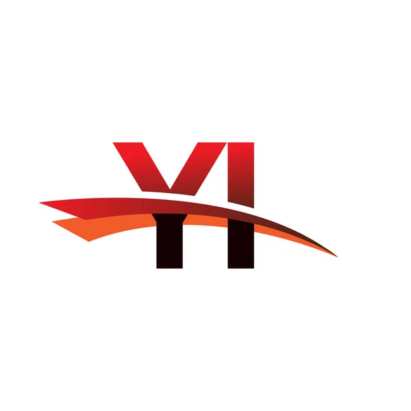 Początkowa Litera Logotyp Nazwa Firmy Kolorowe Czarno Czerwony Projekt Swoosh — Wektor stockowy